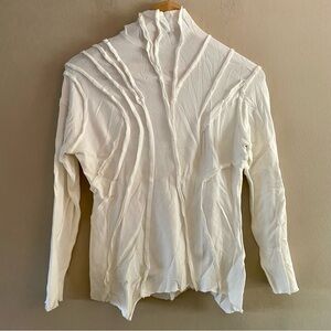 NWT Essendi Women White Stretchy Mock Neck Asymmetrical Top Reverse Seams SMALL